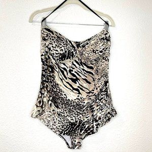 Jantzen One Piece Skirt Swimsuit Convertible Strapless Halter Leopard Print 16